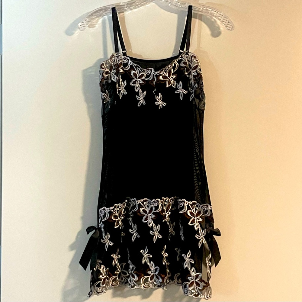 Embroidered Black Slip Dress